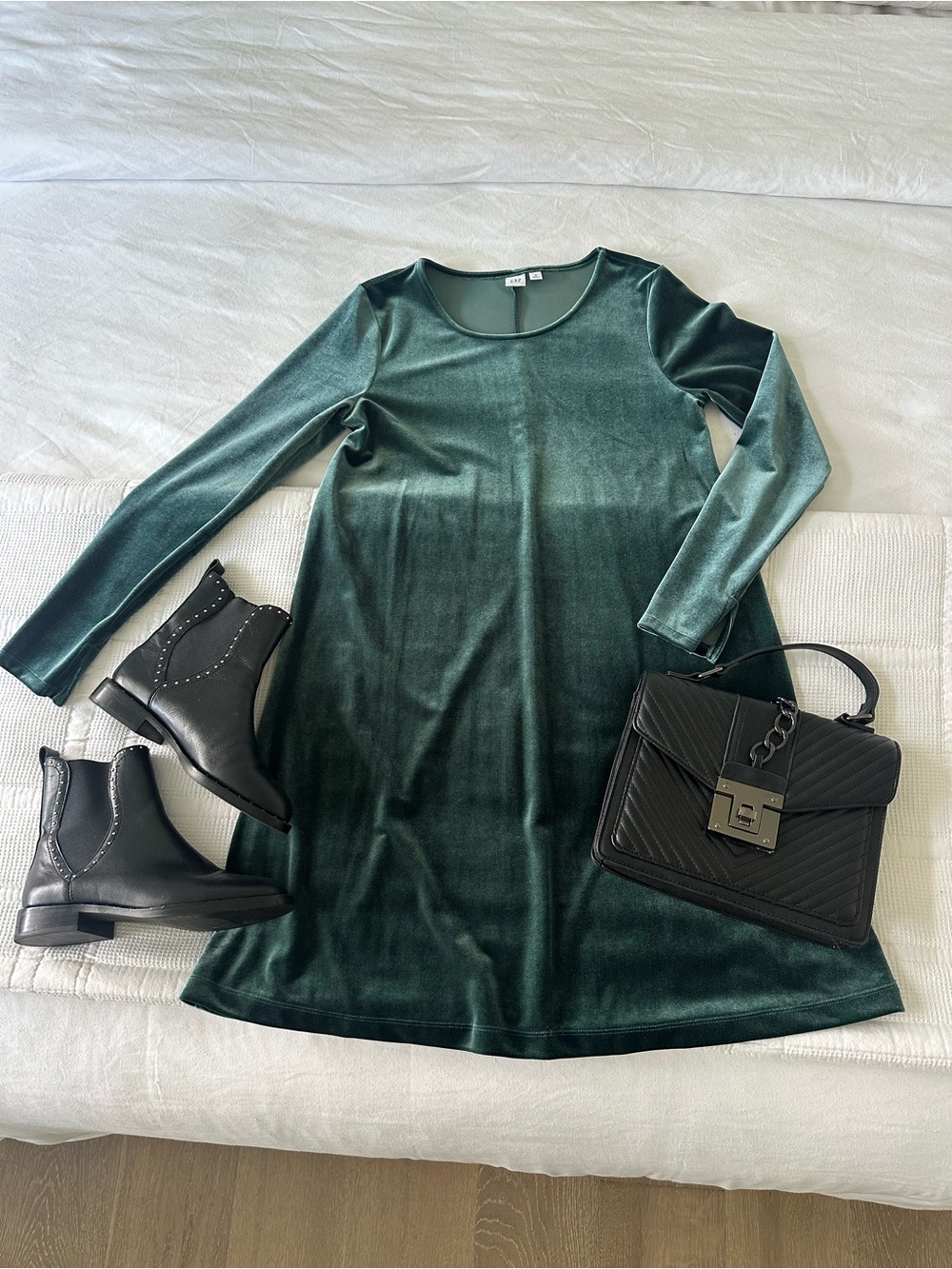 GAP Deep Forest Green Velvet Mini Dress